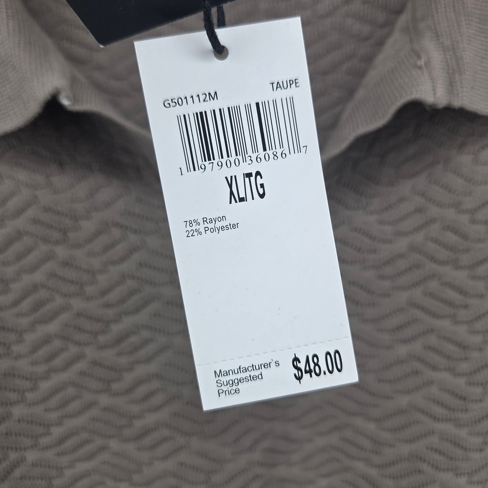 Magaschoni Knit Polo Shirt XL Taupe Textured Short Sleeve Quiet Luxury Boho - Picture 5 of 7